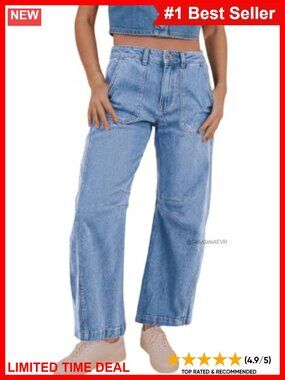 High Waist Stretchy Barrel Wide Leg Jeans with Pockets